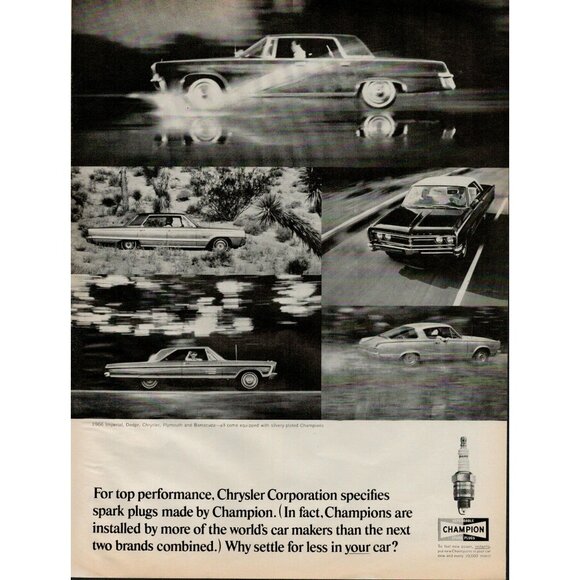 Champion Other - 1965 Champion Spark Plugs f/ Chrysler Automobiles Vintage Print Ad (L17)